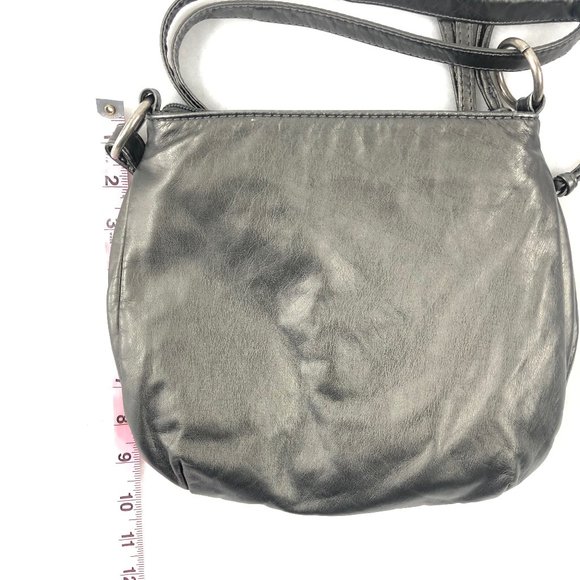 Vegan Crossbody Handbag Multi Pockets Muted Gold Metallic Burgundy Blue Striped - Picture 12 of 13